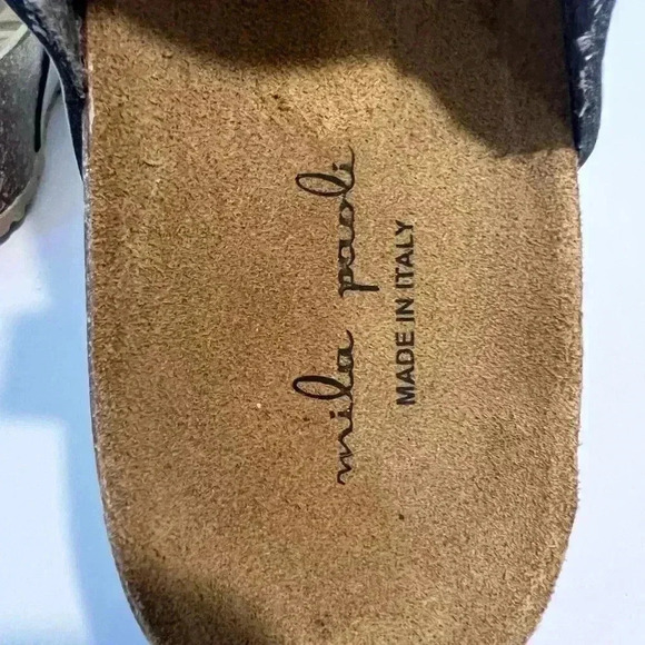 Mila Paoli Italian Gray Braided Leather wedge Cork Footbed sandals Size 9.5 EUC - Picture 9 of 9